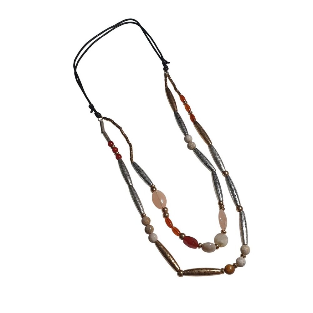 Vintage Multicolor Beaded Necklace Adjustable Layered Design Handmade Jewelry
